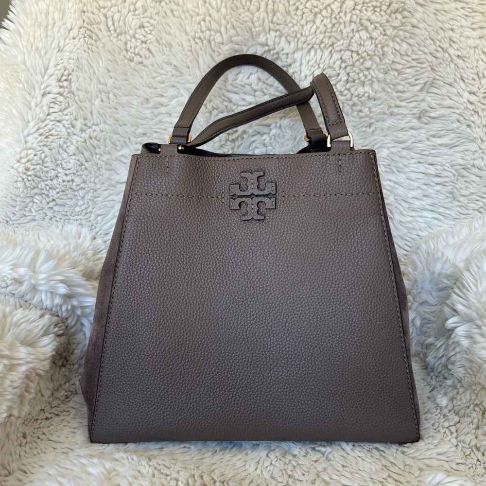 Tory Burch Silver McGraw Women's Leather Small Bucket Bag - Tiramissu